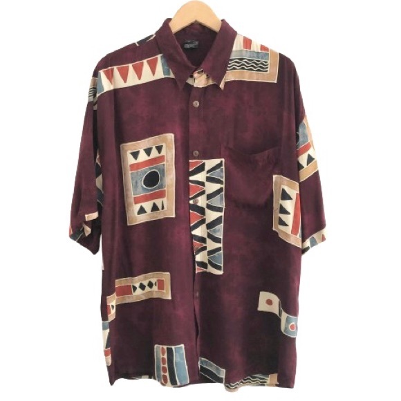 Vintage Other - Vintage 80s Rayon Batik Tikicore Geometric Short Sleeve Button Down Shirt XL